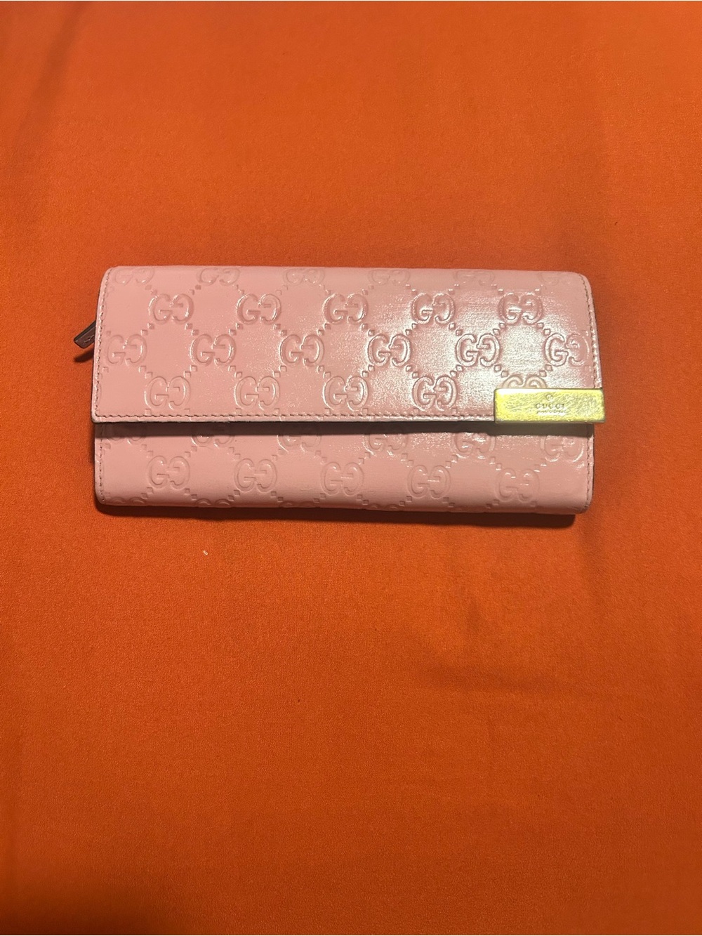 Gucci Pink Patent Leather Continental Wallet with Gold Accent